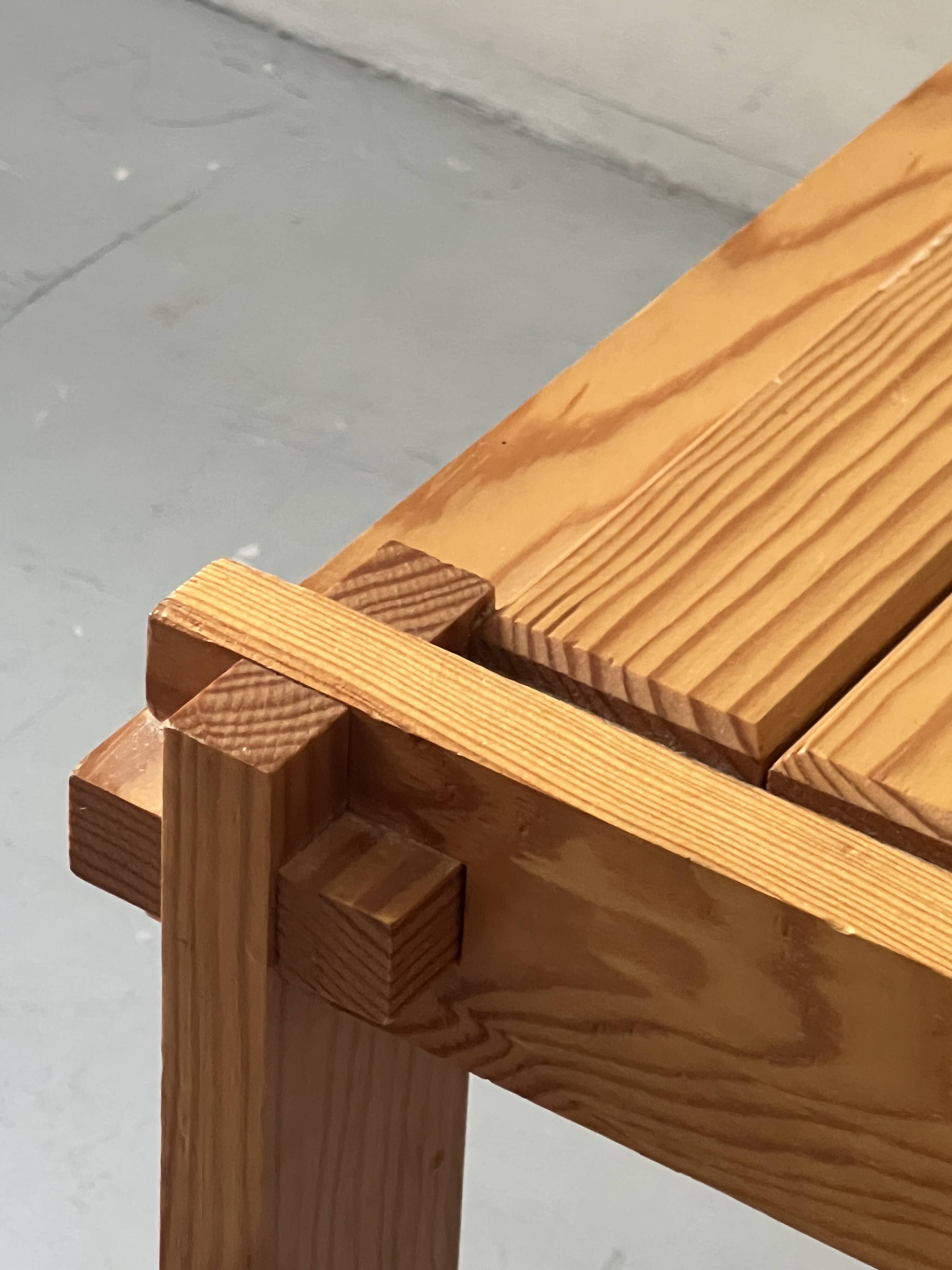 Modernist pine side table / bedside table, 1970 design.