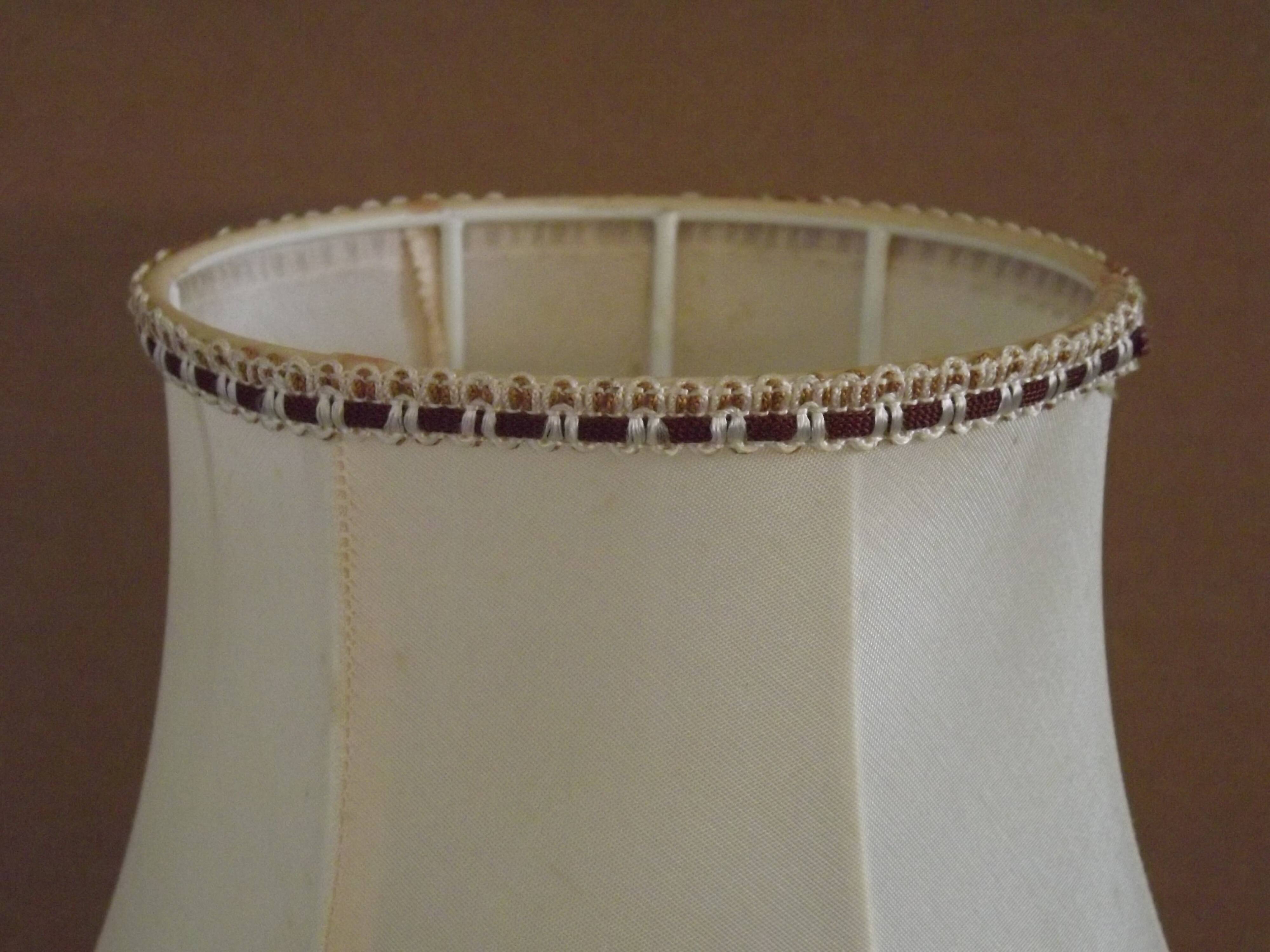 French Mid Century Round Turned Wood Table Lamp Cream Fringed Shade 5573