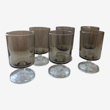 Set of 6 smoked glasses, style 70s