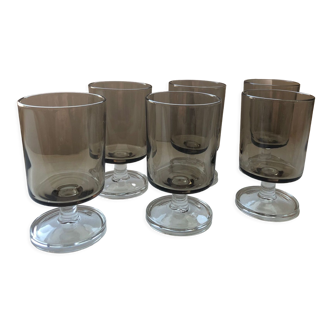 Set of 6 smoked glasses, style 70s