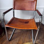 4 fauteuils cantilever Matteo Grassi en cuir cognac