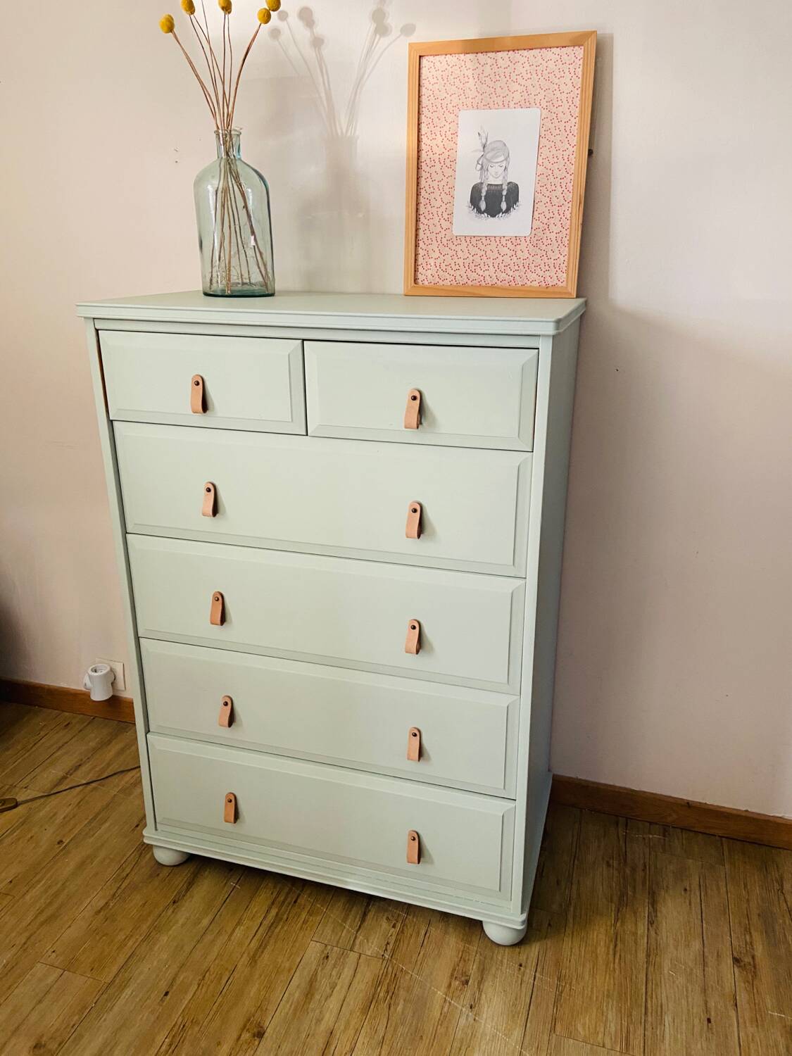 Commode bois vert 6 tiroirs