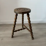 Antique tripod stool, solid wood, turned wood.