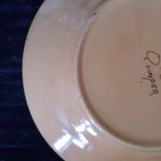 Ancienne Assiette HB Quimper Céramique Décor Géométrique Floral Brun Jaune
