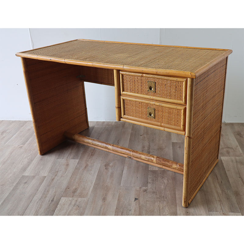 Bureau vintage Dal Vera en bambou et osier 1970
