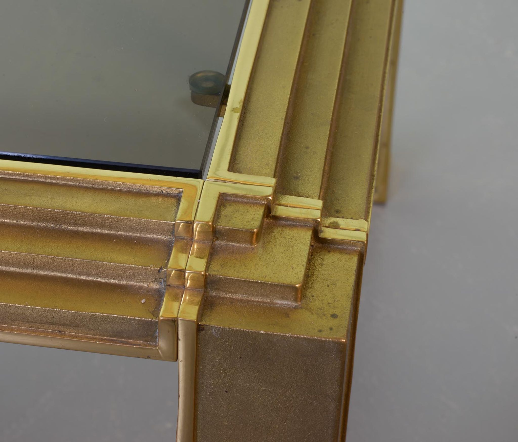 Solid Brass Square Coffee Table after Peter Ghyczy with Smokey Glass Top 70