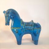 Vintage XL horse statue, Aldo Londi for Bitossi, Rimini blue series