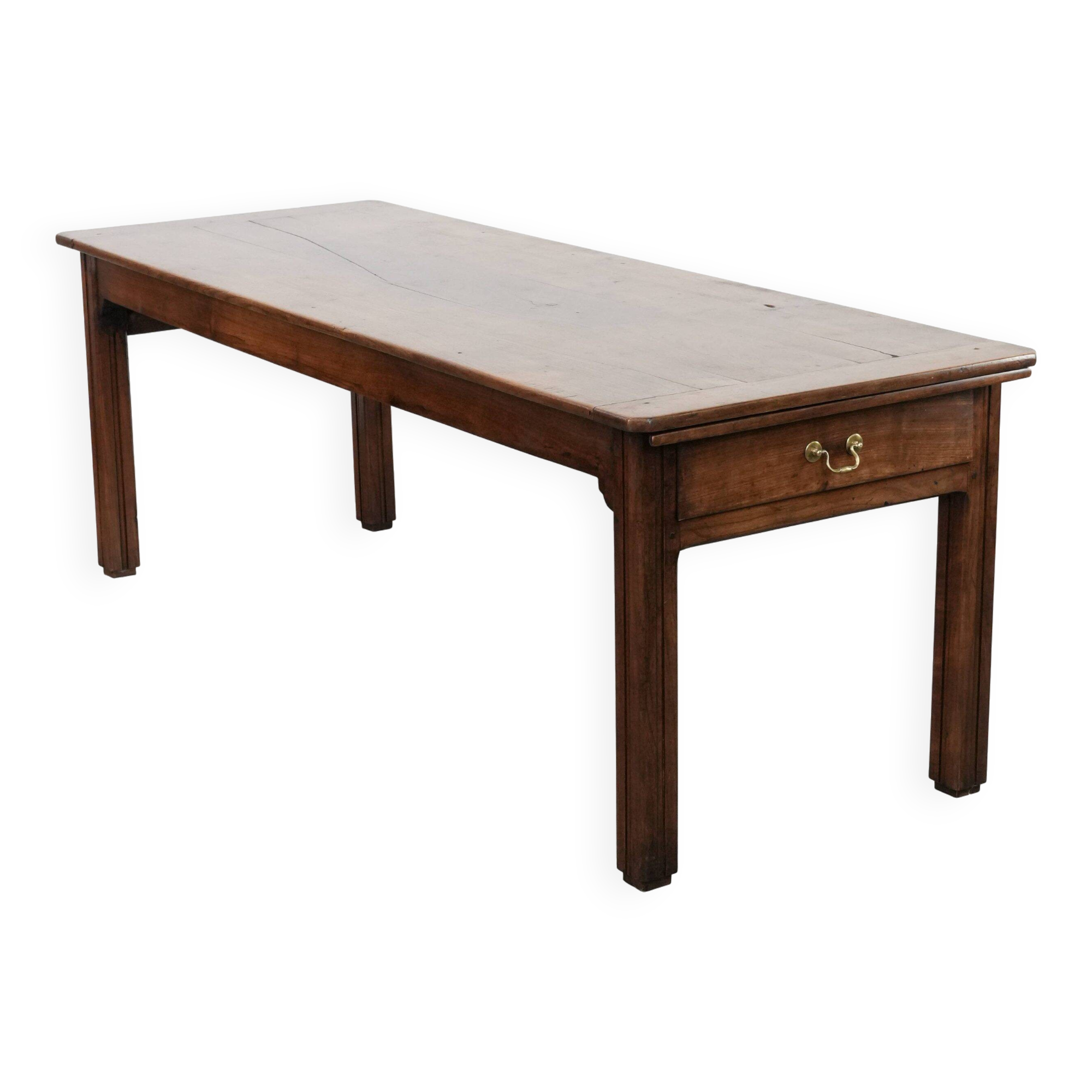 Antique French farmhouse dining table with two drawers and a pull-out board