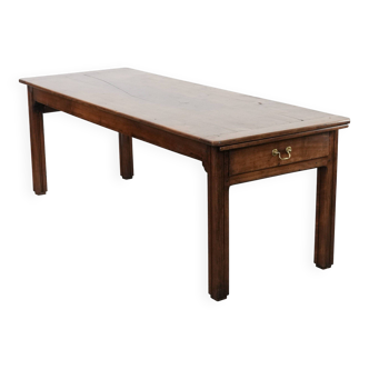 Antique French farmhouse dining table with two drawers and a pull-out board