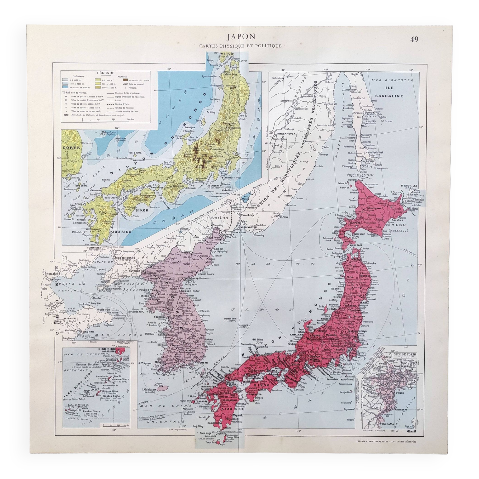 Vintage map Japan Korea 43x43cm from 1950