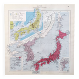 Carte vintage Japon Corée 43x43cm de 1950