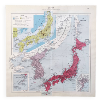 Vintage map Japan Korea 43x43cm from 1950