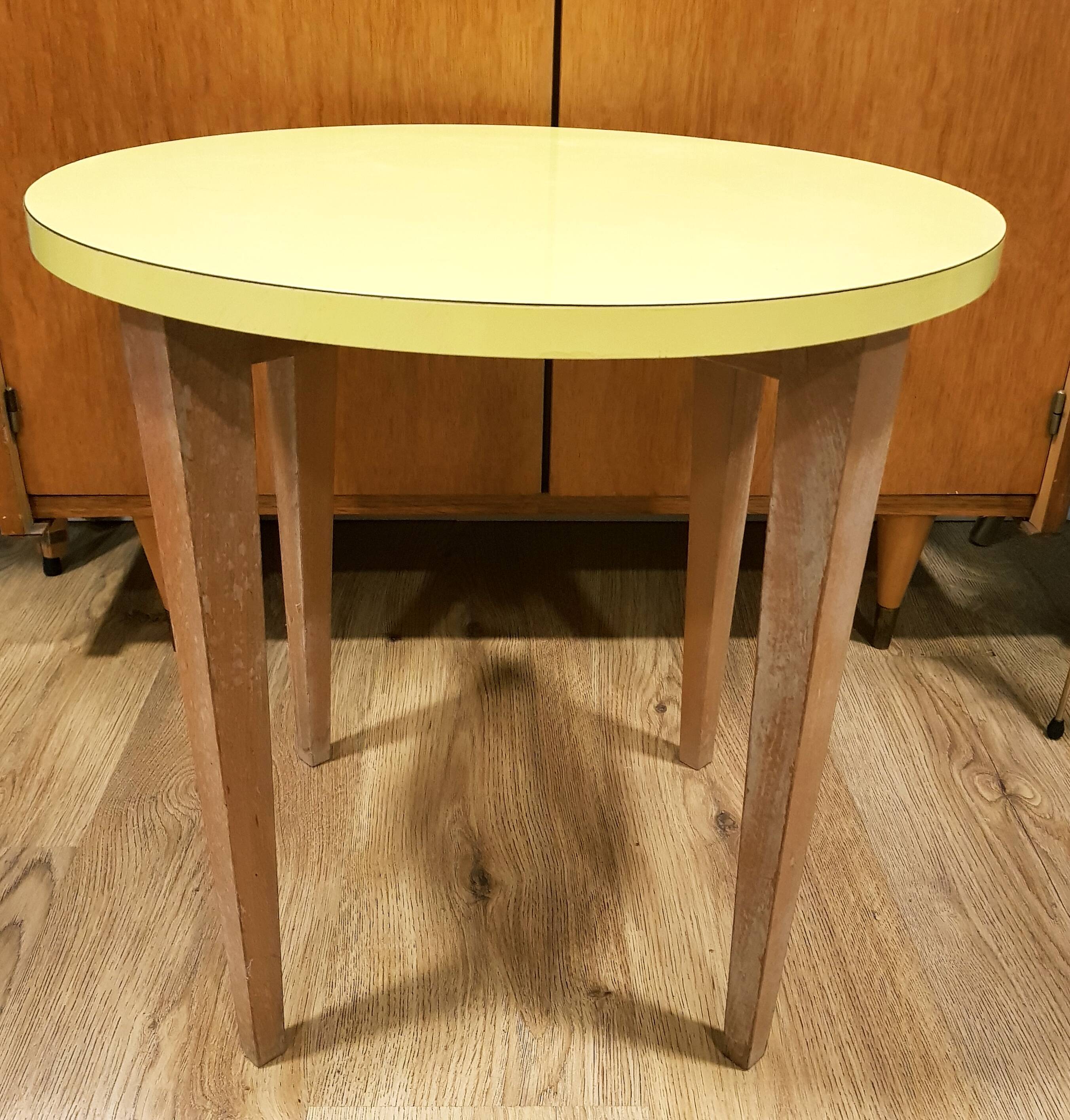 Yellow formica & wood side table