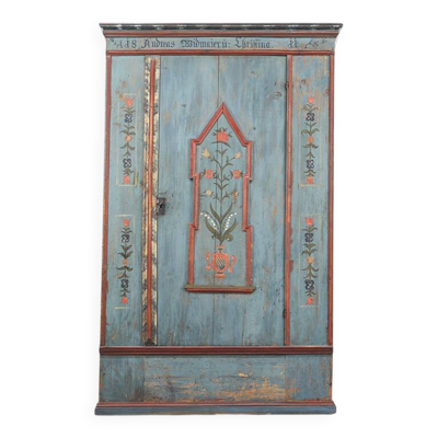 Armoire de mariée peinte en art populaire de ferme rustique 1811