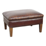 Ottoman vintage en cuir de mouton
