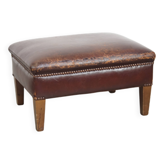 Ottoman vintage en cuir de mouton