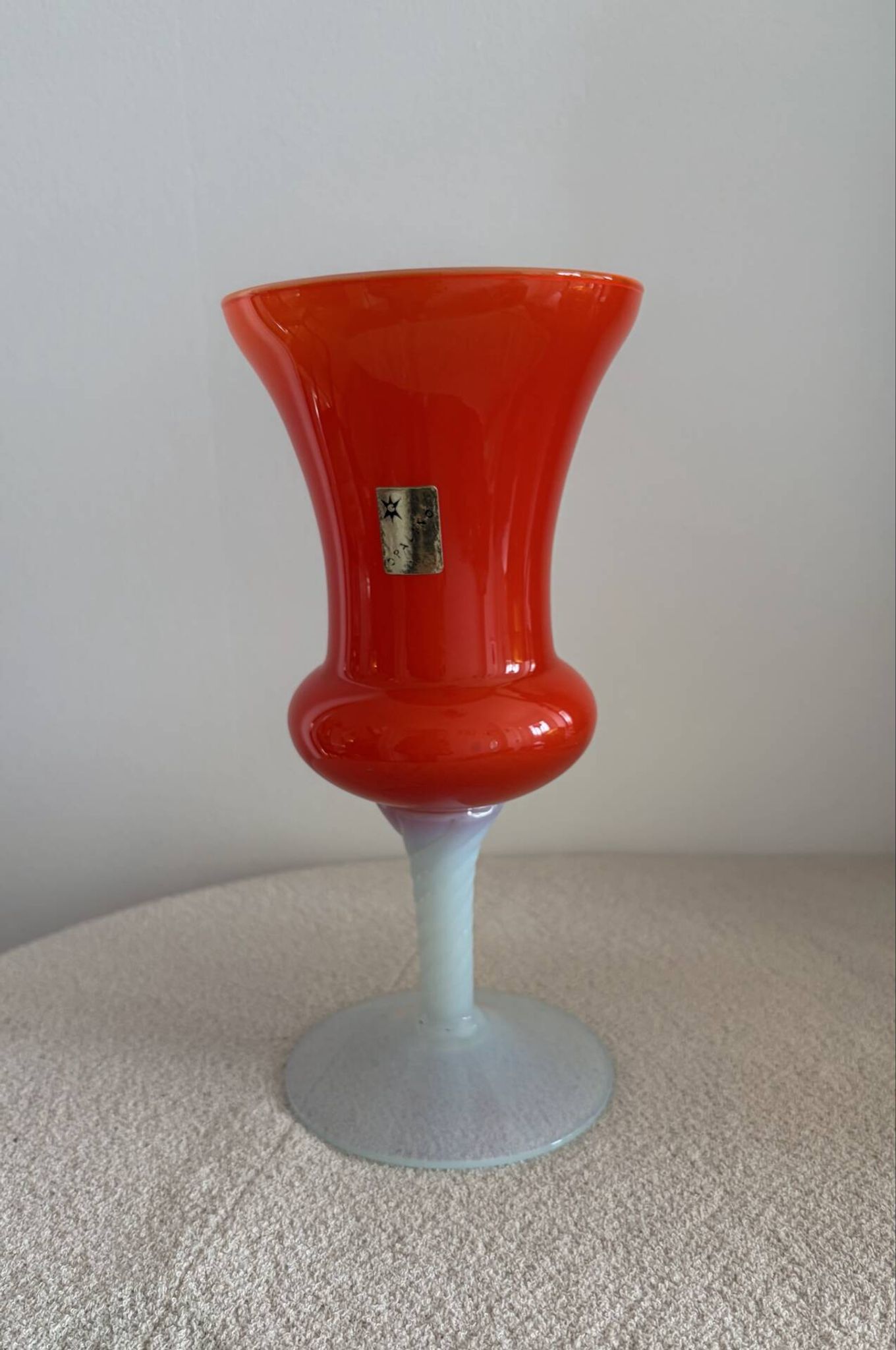 Mid-century modern Italian art glass chalice vase – Orange coated and Opa