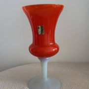 Mid-century modern Italian art glass chalice vase – Orange coated and Opa
