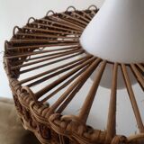 Scandinavian pendant light with rattan dial and opaline smoked glass, 1970