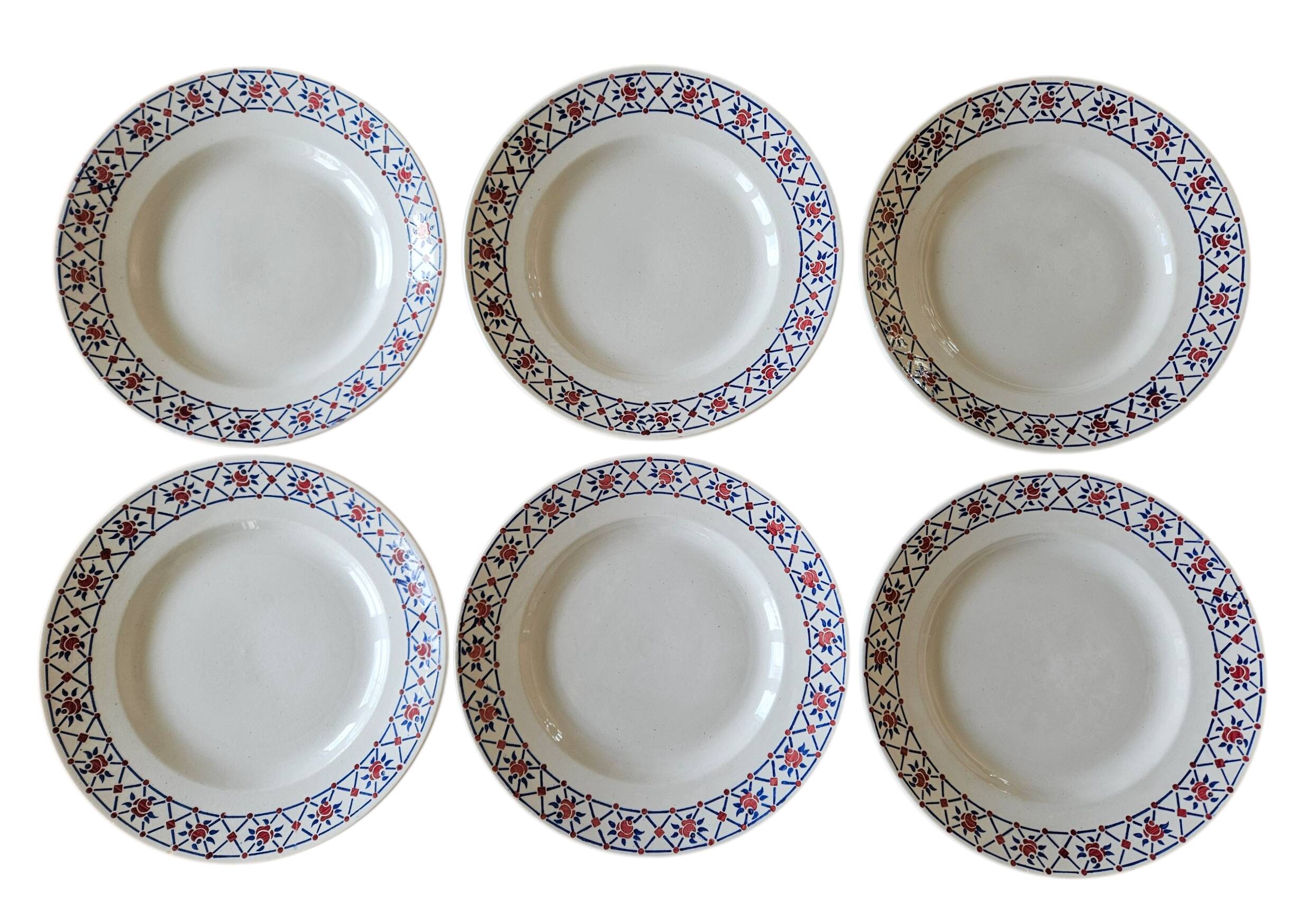 6 antique flat plates in Saint-Amand earthenware (Nord)