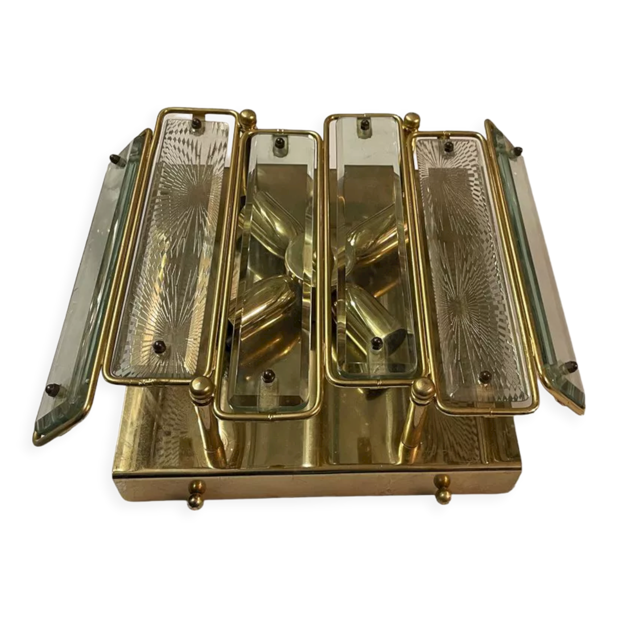 Brass Glass Flushmount, 1970s