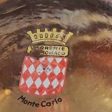 Ball vase stamped Verrerie de Monaco/Monte Carlo. In gold granite glass