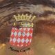 Ball vase stamped Verrerie de Monaco/Monte Carlo. In gold granite glass