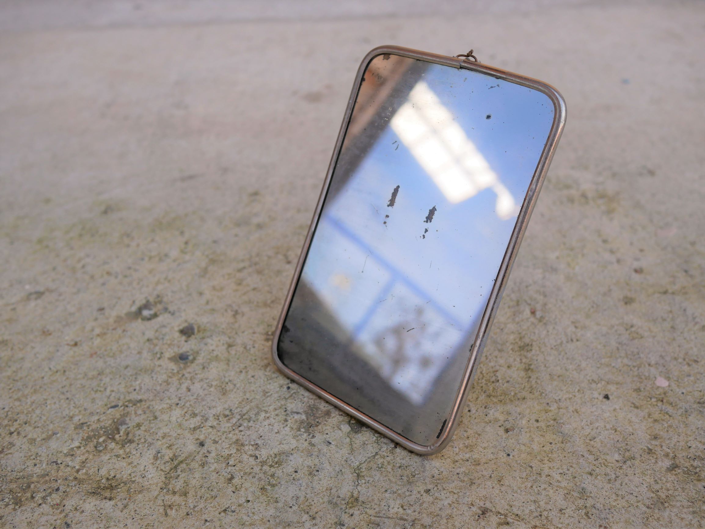 Vintage silver barber's mirror 20cm x 13cm