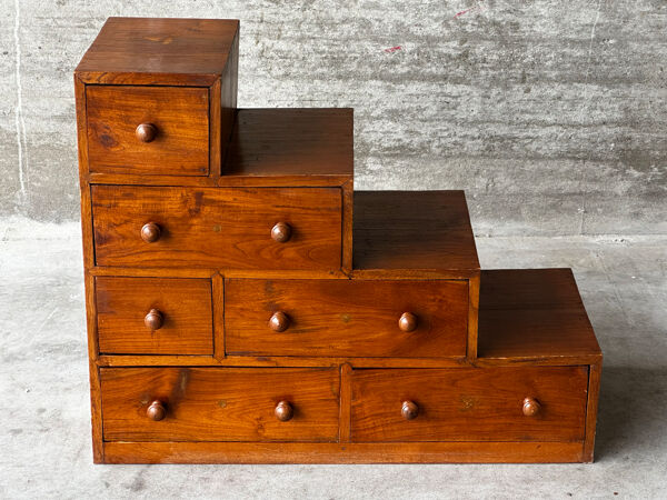 Meuble escalier Japonais Mid Century en bois massif