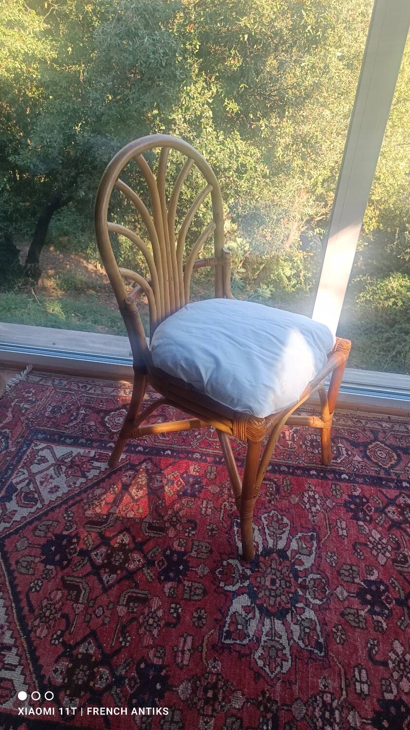 Chaise vintage en rotin et bambou, France, des années 1960