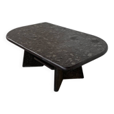 Table basse en fossile vintage et ardoise – design brutaliste sculptural, années 1970