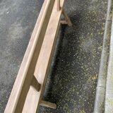 Renovated vintage farmhouse bench with a backrest in solid oak from the 20th century, 180cm.