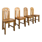 Série de 4 chaises style chalet en pin années 80