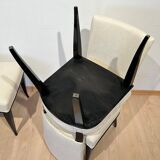 Art Deco Chairs in Black Lacquer in Cream Velour, France, 1930s, Set of 8