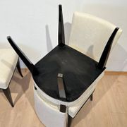 Art Deco Chairs in Black Lacquer in Cream Velour, France, 1930s, Set of 8