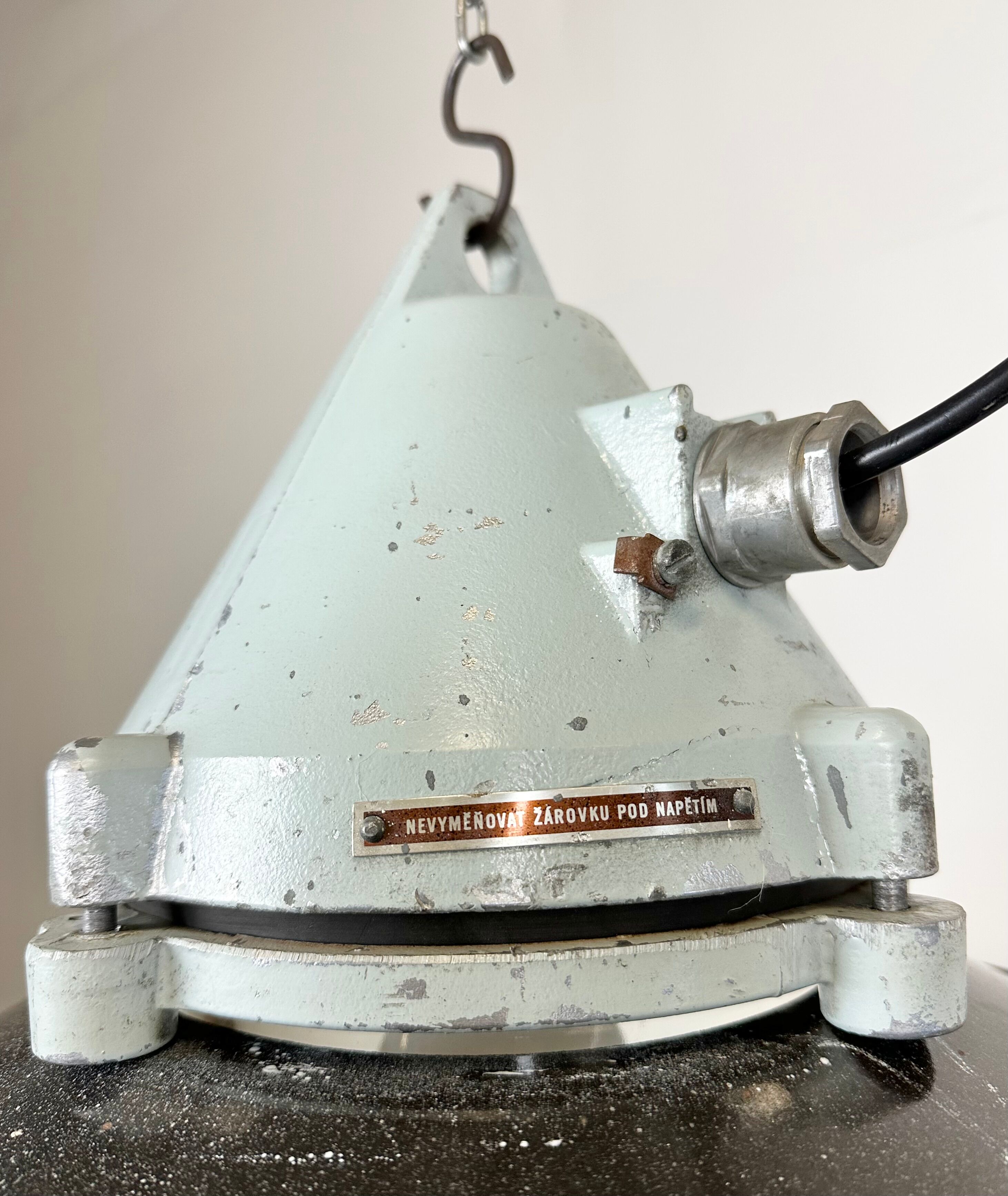 Aluminium and enameled bomb proof pendant lamp 70s