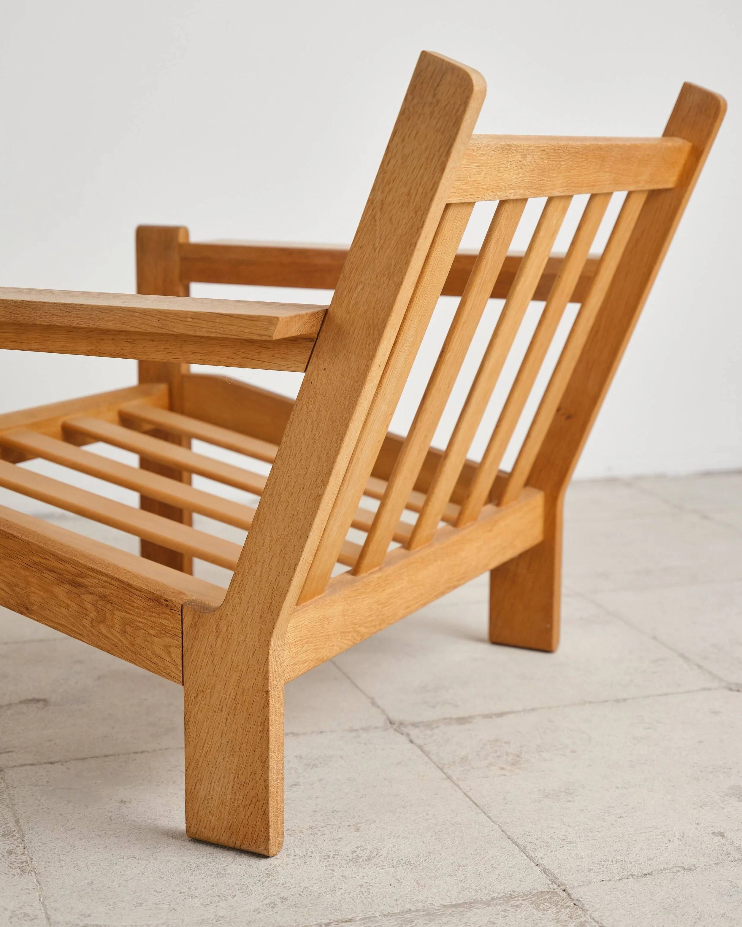 Brutalist oak and leather sofa, Tage Poulsen, 4 pieces, Denmark, 1970s.