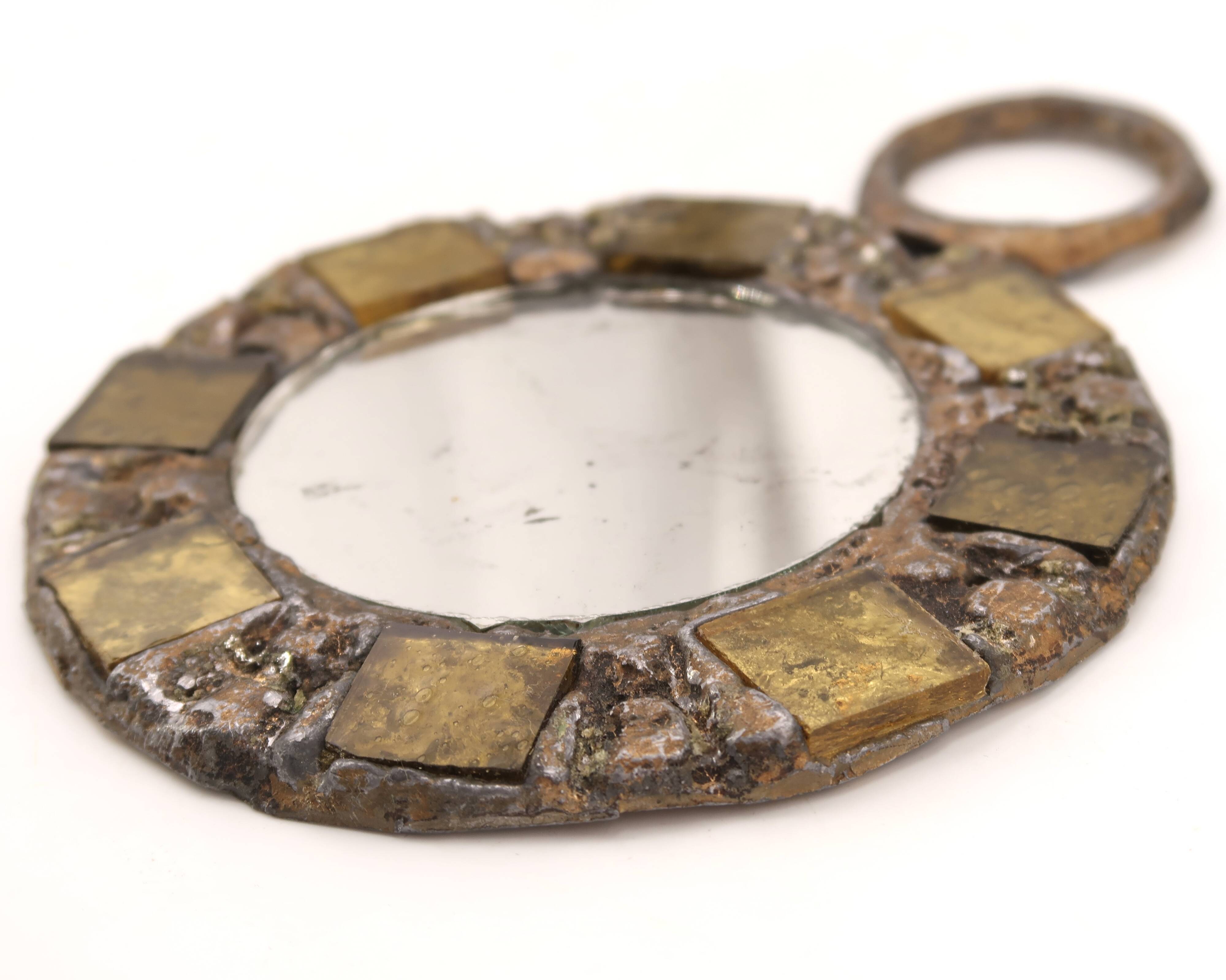 Mirror in lead and yellow-green glass by Irena Jaworska, 1960s