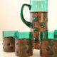 Vintage brutalist drinks set of green glass and patinated copper