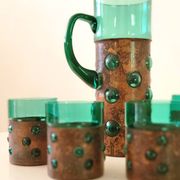 Vintage brutalist drinks set of green glass and patinated copper
