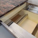Vintage granite, chrome metal and black melamine coffee table with bar