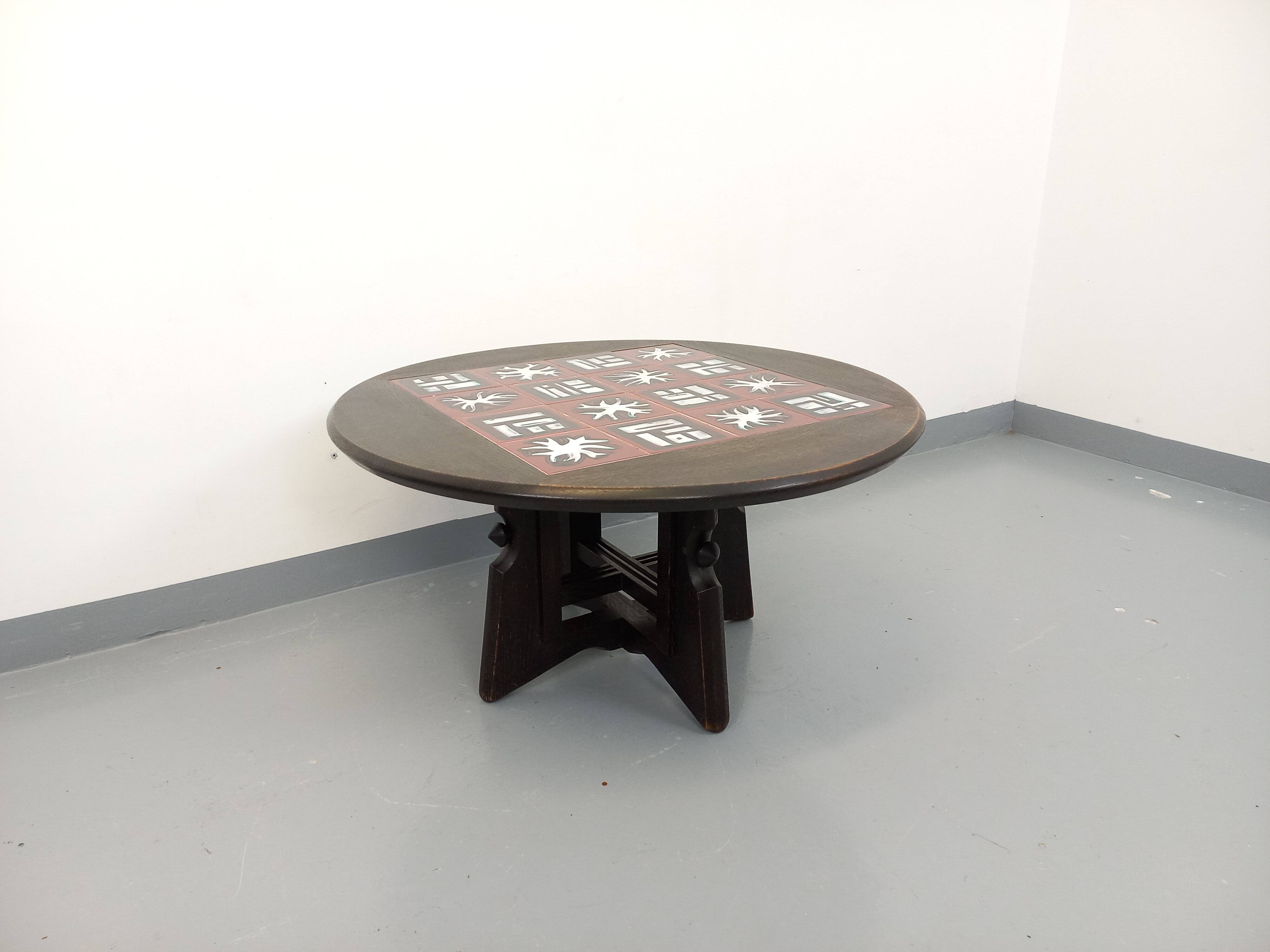Table basse ronde modulable Guillerme et Chambron en chêne massif céramique