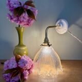 Elbow wall lamp with vintage holophane glass shade