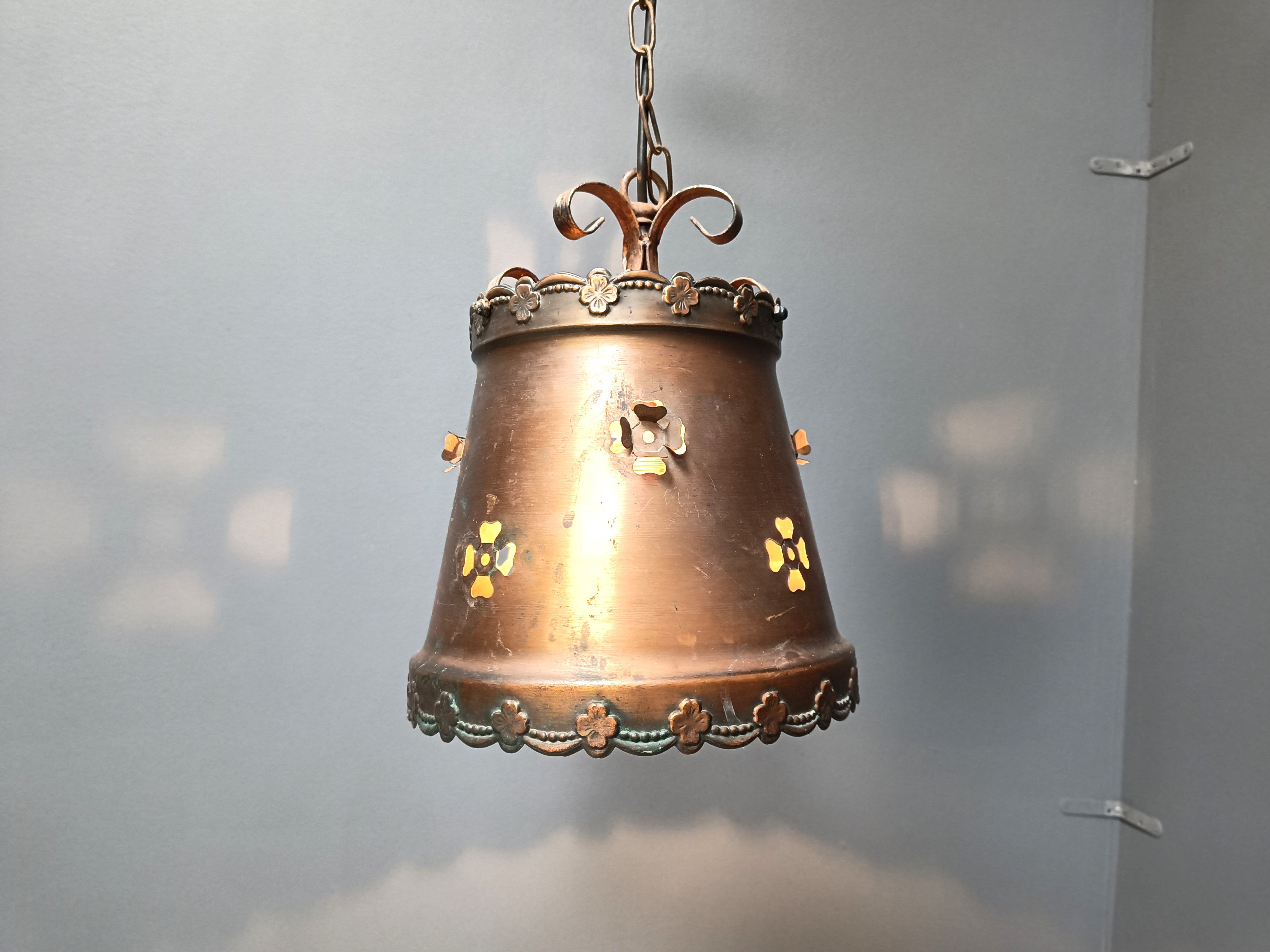 Brutalist copper pendant light, 1970s
