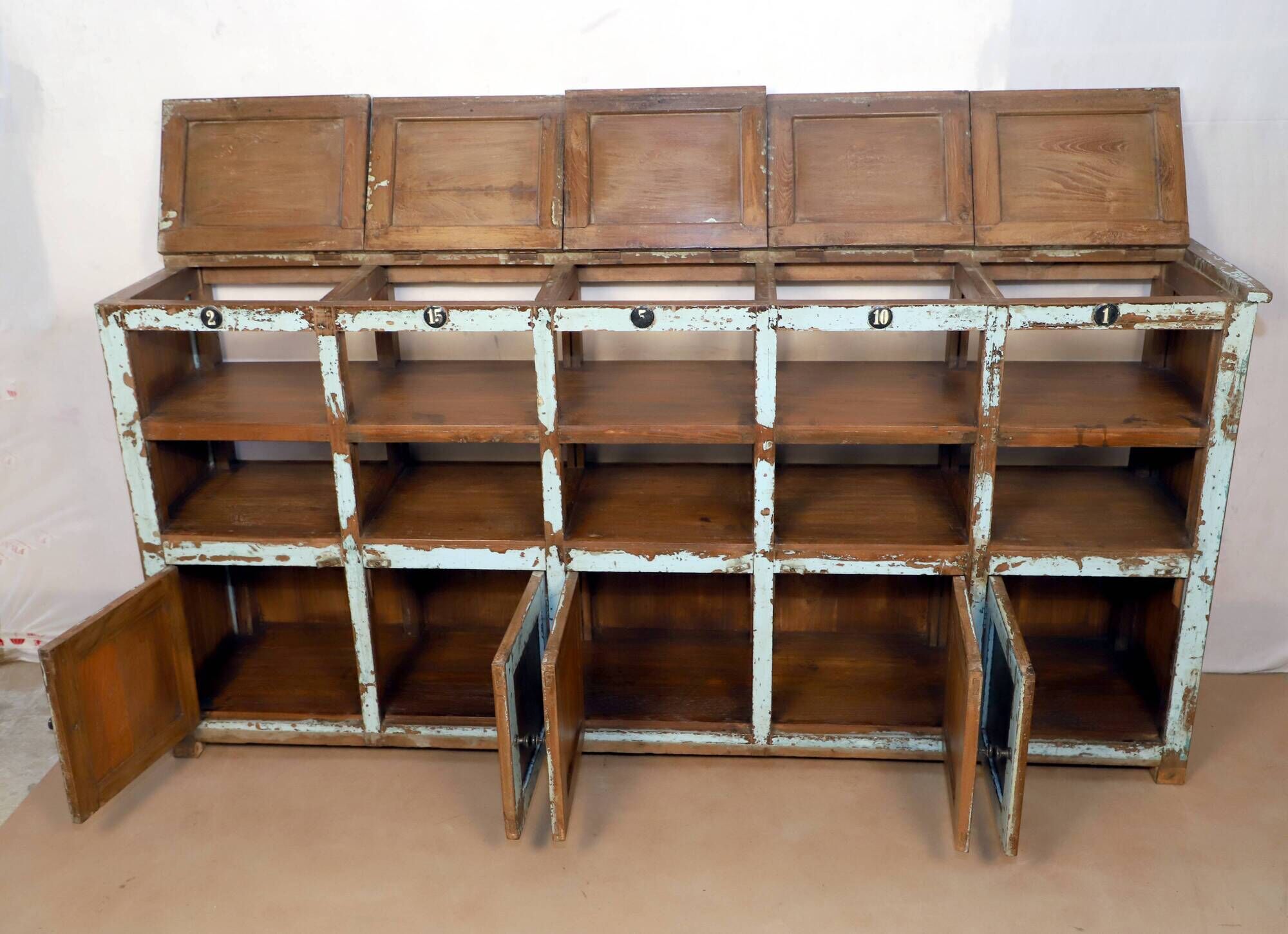 Old Burmese teak craft furniture with original blue patina