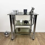 Chrome and smoked glass serving trolley from the 70s