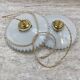 Pair of vintage pendant lights in white opaline and transparent serrated edges