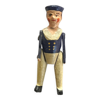Painted wooden character, French brand Radiguet, vintage toy.