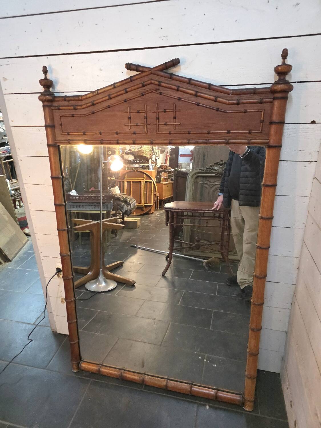 Miroir en bois bambou du XIXème , 163×105cm