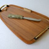 Teak and glass cheese platter, Scandinavian, 60s